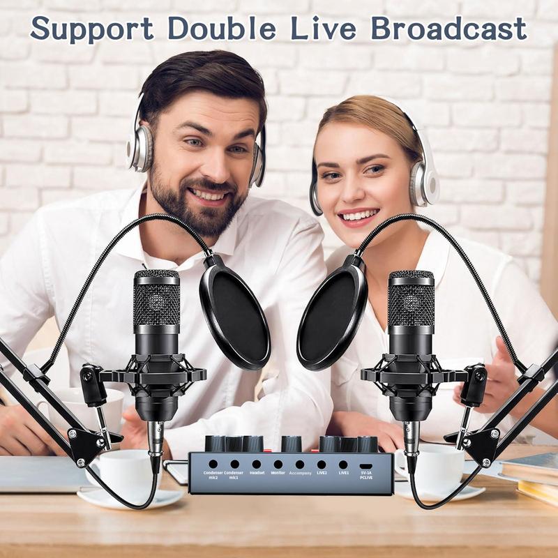 Professional Condenser Microphone, 1 Set USB Rechargeable BM-800 Podcast Microphone with Sound Card & Audio Interface, Computer Microphone for Live Streaming