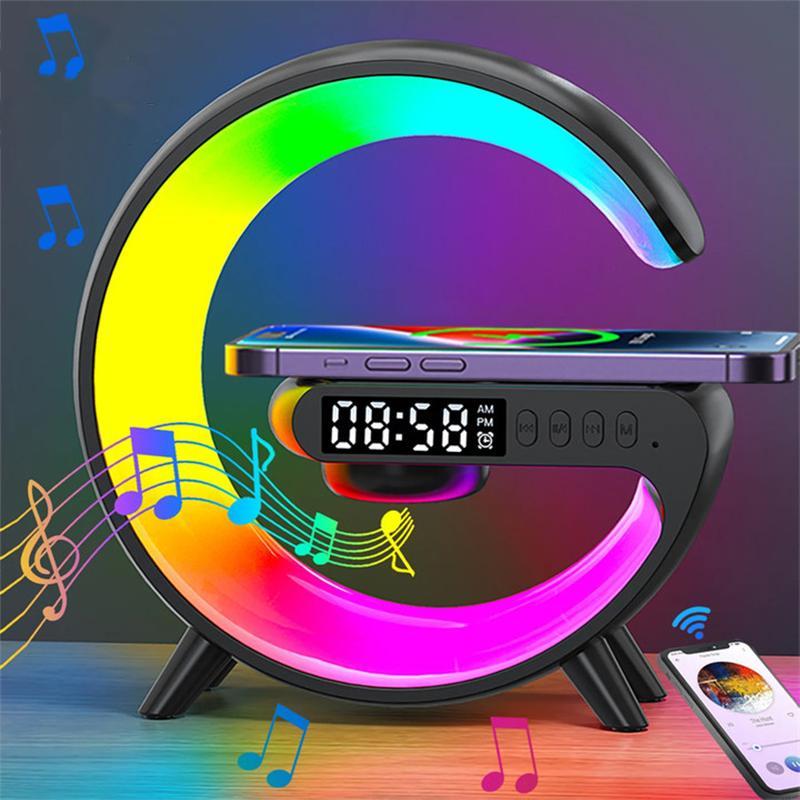 Wireless Speaker with RGB night light & alarm clock, multifunctional wireless speaker, sound system, 5W wireless charger station for iPhone Samsung Xiaomi Huawei, Bluetooth-compatible speaker Audio Smartphone