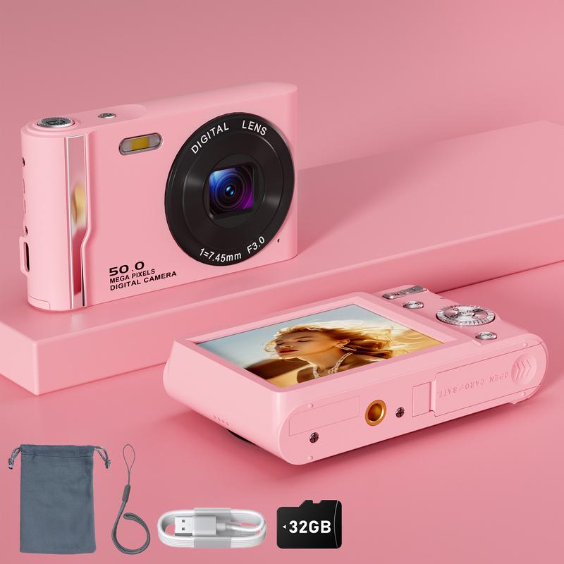 4K Digital Camera Autofocus 50MP Vlogging Camera with 32GBSD Card 16x Digital Zoom Compact Camera, 2.8-inch Screen, Fill-in Light, Anti-Shake