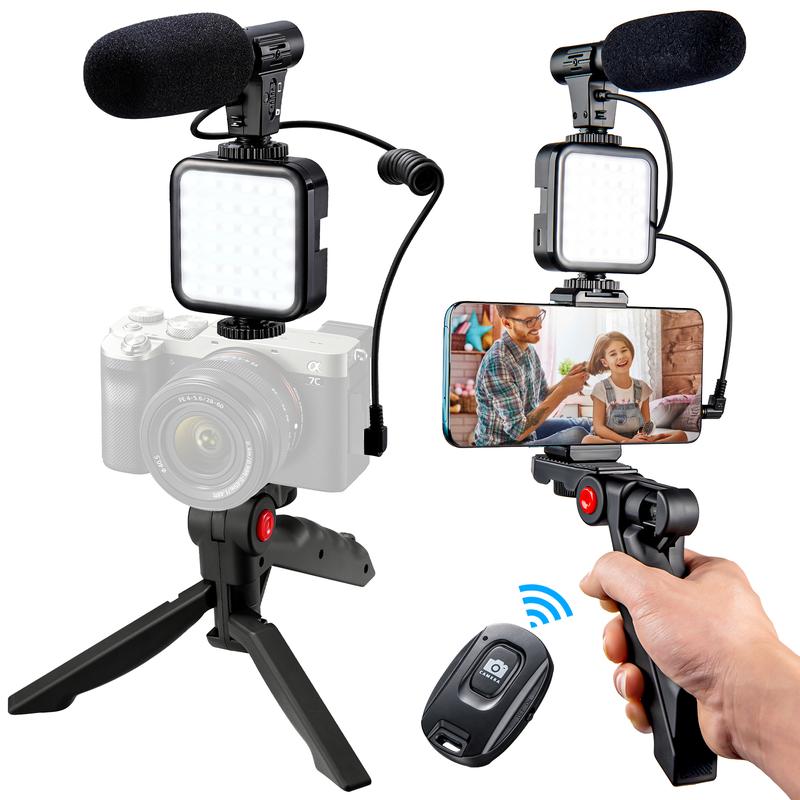 CAMOLO Kit Smartphone Camera, Video Vlogging Kit, for iPhone Android, with Light + Microphone + Tripod + Phone Holder, for Vlogging YouTube Tiktok Facebook Camera