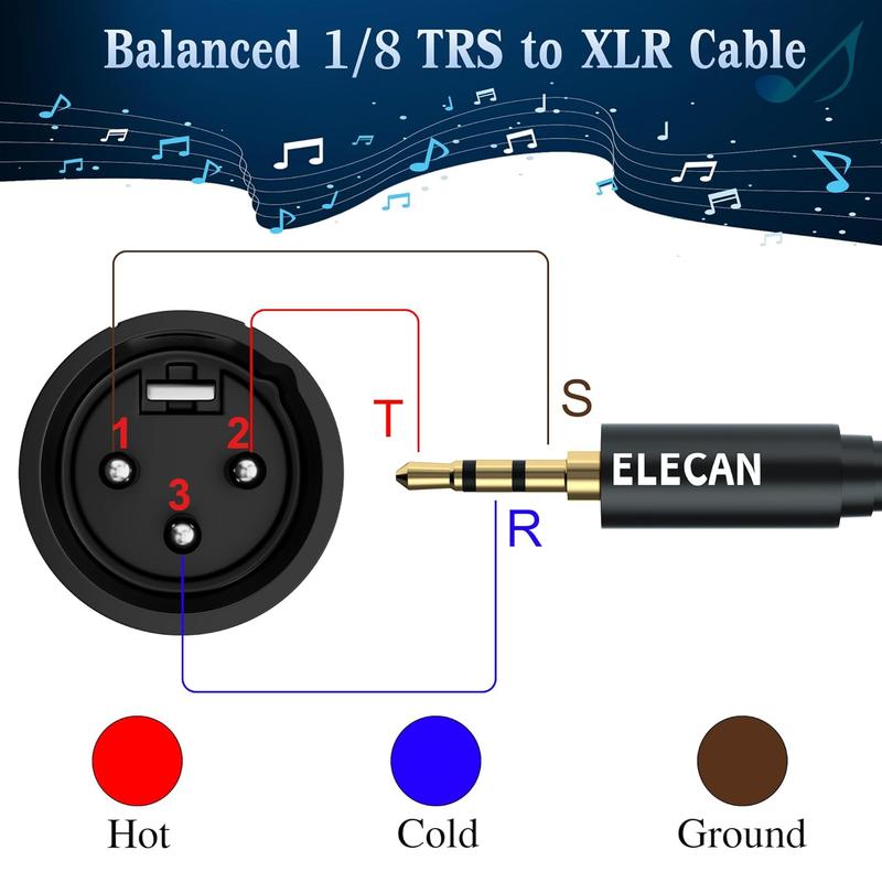 20 Ft 3.5mm TRS to XLR Balanced 3 Pin Male Cable, Stereo Guitar Cord with 1 8 Inch to 1 4 Inch Adapter and Ties, Professional HiFi Audio Connection