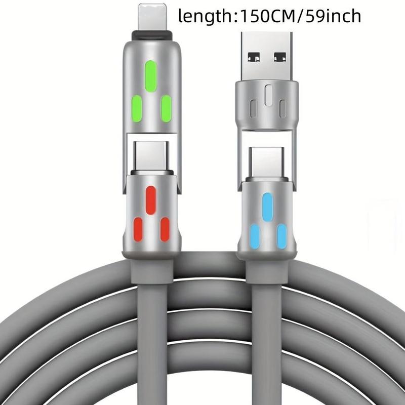 4 in 1 USB C Cable, 1 Count Multifunctional 240W Charging Cable with Breathing Light, Type C Charging Cable for iPhone 15 14 13 Pro Max Laptop