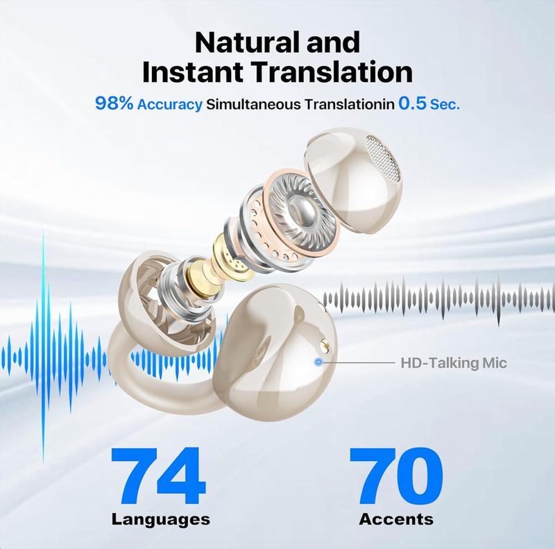 AI Language Translation Earbuds, 3-in-1 Translator Earbuds, 144-language Real-time Two-Way Translation Device, HD Sound, Long Battery Life, fit iOS and Android, Ideal for Travel and Business