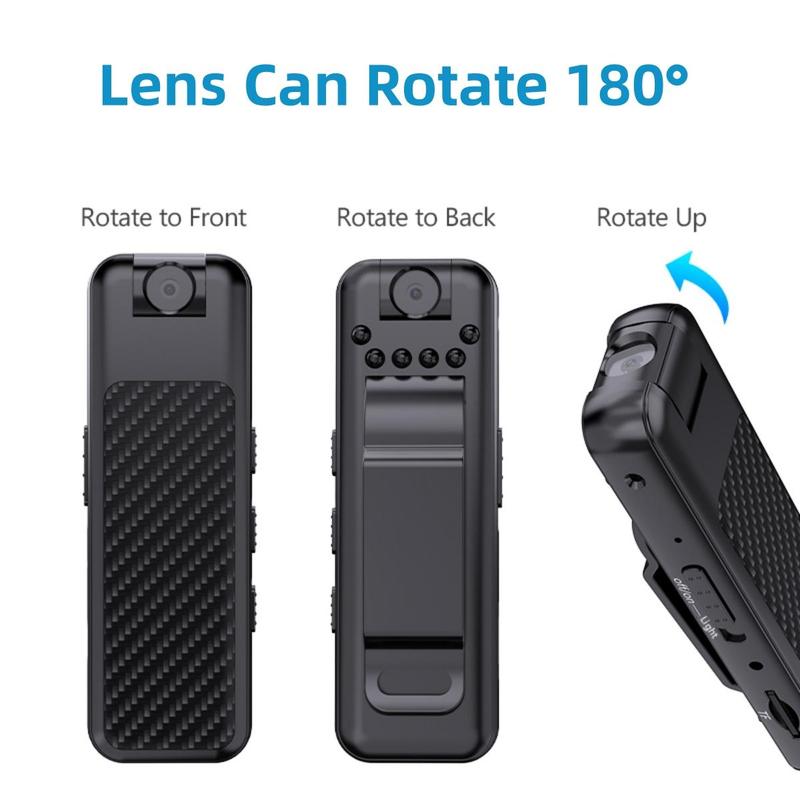 1080P USB Rechargeable Body Camera, Portable Action Camera with IR Night Vision & 180° Rotatable Lens, Wearable Sports Camera for Outdoor, Vlog Digital Recorder