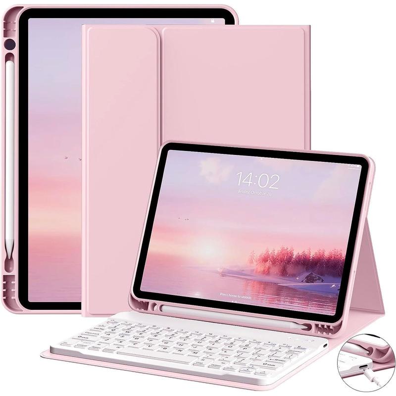 New Keyboard Case for iPad 10th Generation 2022 10.9 Inch, Detachable Wireless Bluetooth Keyboard, Smart Case with Soft TPU Back Shell with Pencil Holder, Auto Sleep Wake, Pink