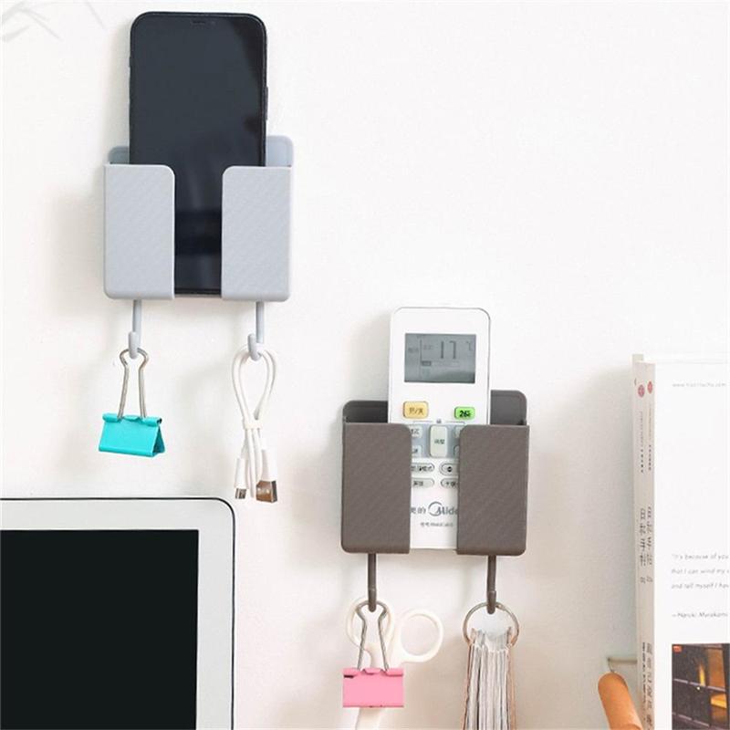 1 Count Wall Mount Phone Holder with Hook, Punch-free Self-adhesive Multipurpose Phone Storage Rack, Storage Organizers for Home Living Room Bedroom Office