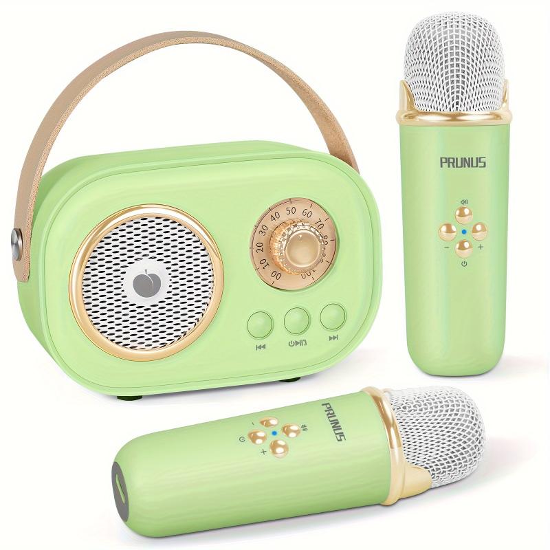 2 Wireless Microphone PRUNUS C20 Mini Karaoke Machine For Kids, Portable Wireless Speaker Retro Speaker Set With Enhanced Bass Stereo Sound For Home Party Birthday Toys For Girls Boys Gifts