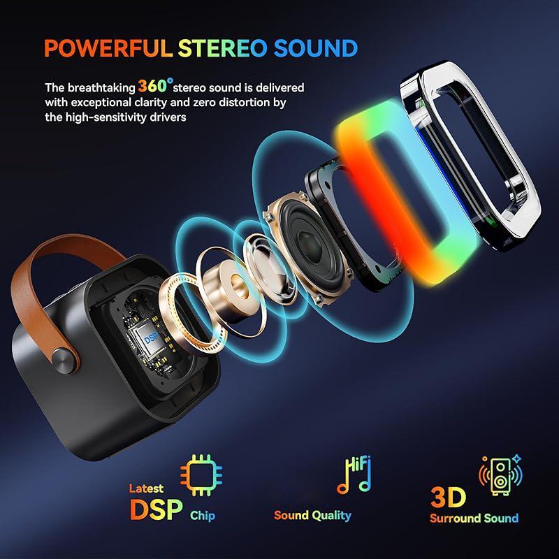 Portable Wireless Speaker with Microphone, Rechargeable Mini Speaker with Colorful Light, LED Home Bathroom Entertainment Speaker, Sound System