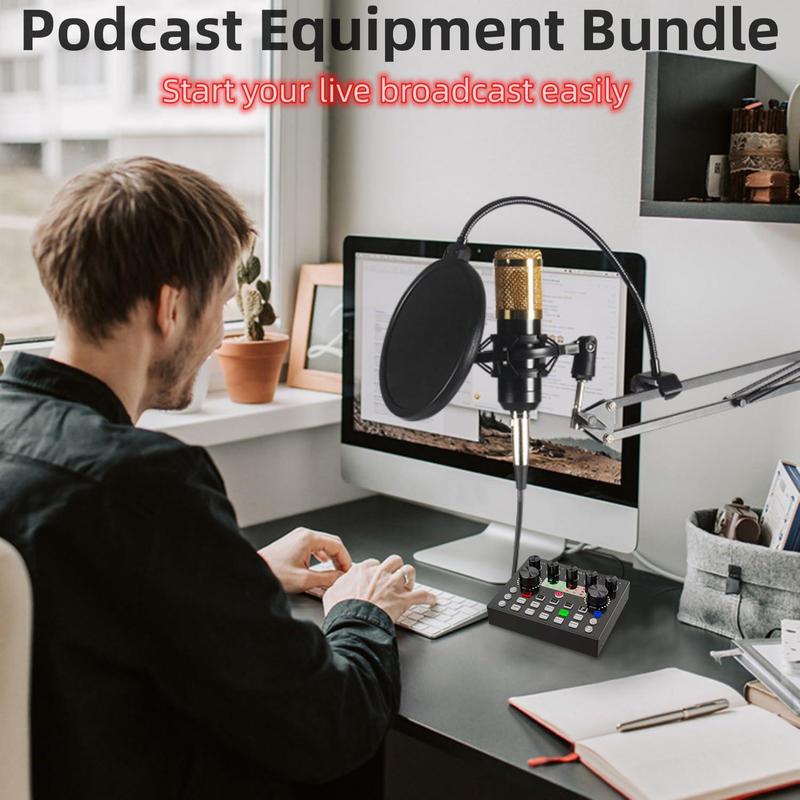 Professional Podcast Equipment Bundle, Live DJ Equipment, Wireless Connection Mixer Equipment, RGB Light Button, DJ Mixer Effect, Sound Control, Game Singing, Live Control