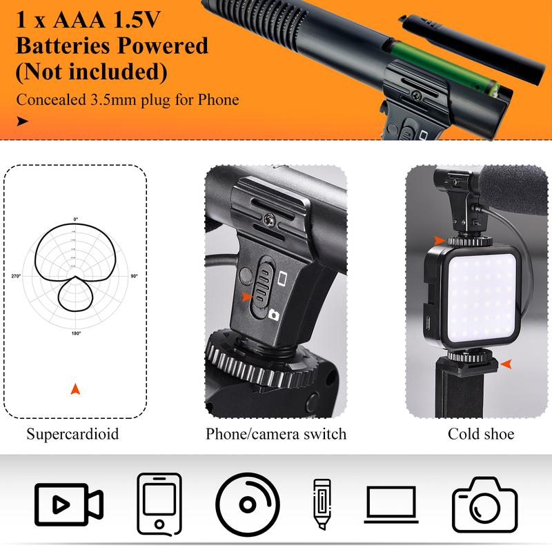 CAMOLO Kit Smartphone Camera, Video Vlogging Kit, for iPhone Android, with Light + Microphone + Tripod + Phone Holder, for Vlogging YouTube Tiktok Facebook Camera