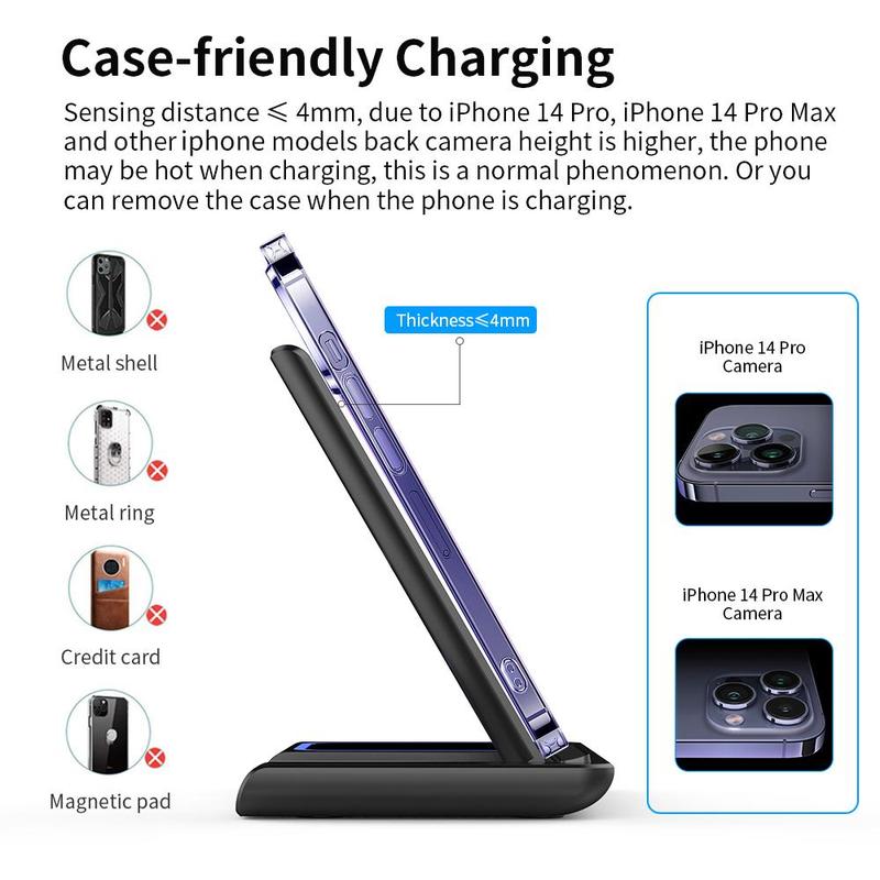 VEEROON 3 in 1 Wireless Charger, 15W Fast Charging Wireless Charger, Wireless Charging Station for iPhone 15 14 13 12 11 Pro Max XR XS 8 Plus iWatch AirPods