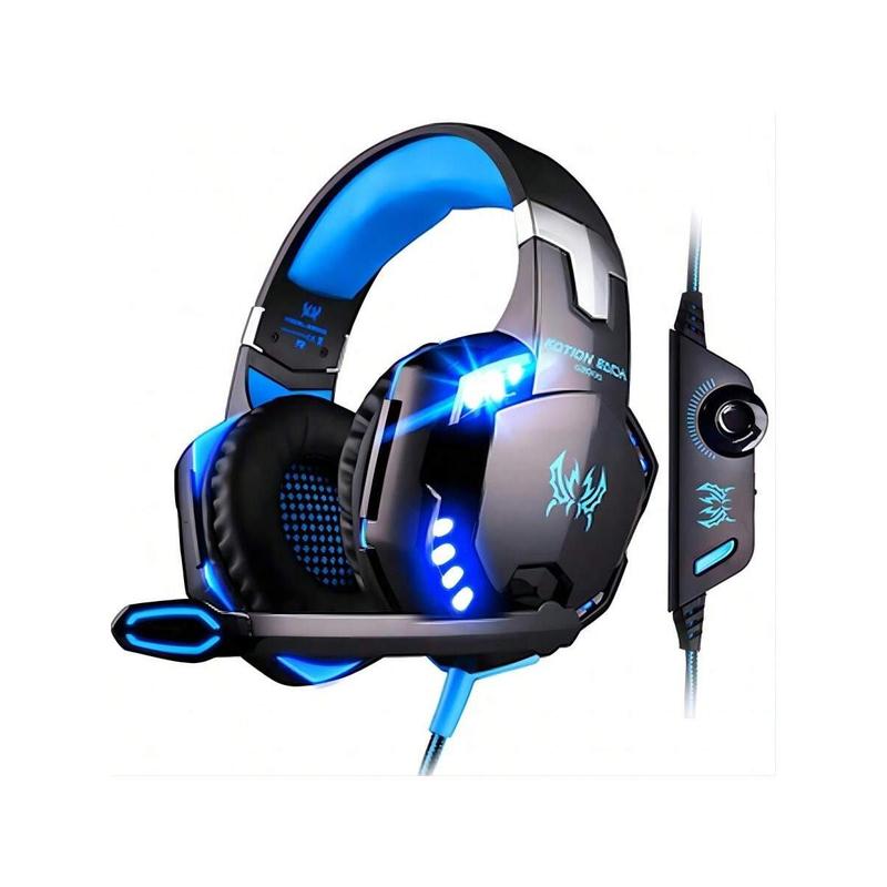 G2000 Blue Gaming Headset, Surround Stereo Gaming Headphones With Noise Cancelling Mic, LED Lights & Soft Memory Earmuffs For PS5, PS4, PC Computer Games