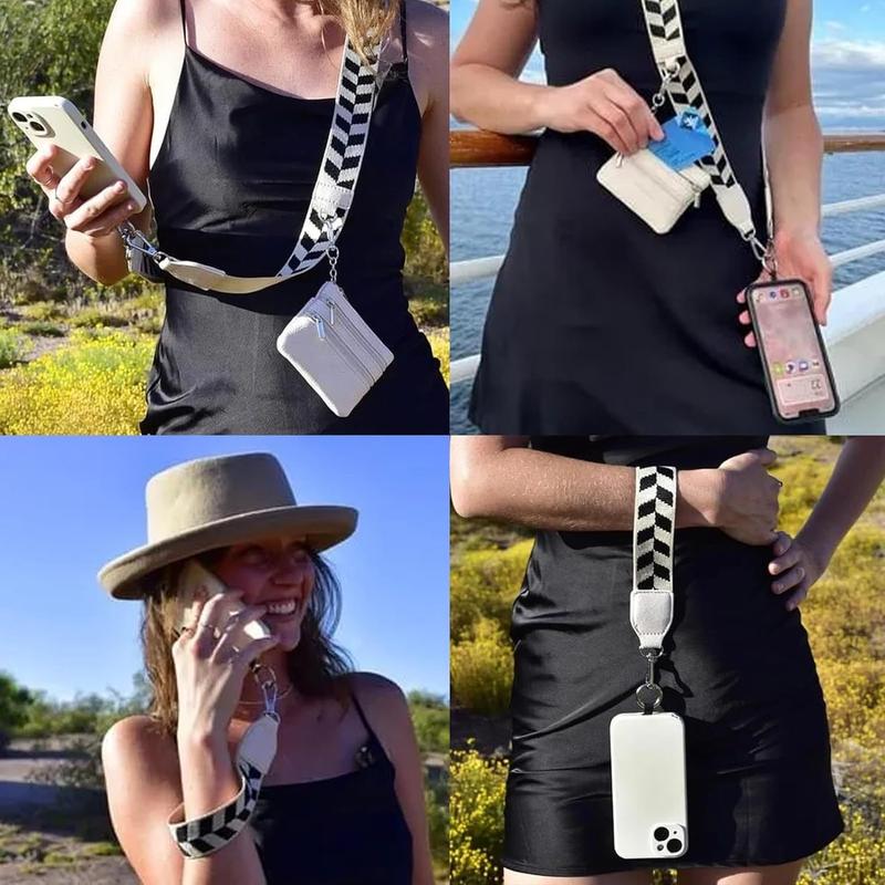 Phone Strap with Zippered Pouch,Cross Body Phone String with Zipper Wallet Pouch, Multifunctional phone strap with Detachable wristlet,Phone Chain Purse Badge Holder