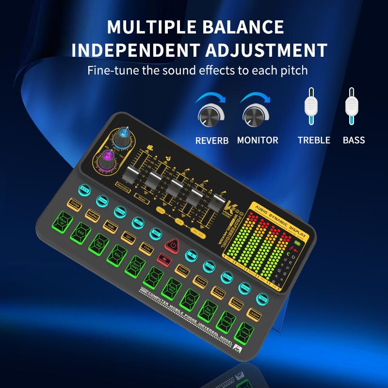 Hosabely Live Sound Mixer with Volume Fader, Voice Modification Features, Sound Effects, LED Lighting, Ideal for Karaoke, Streaming, Recording, and Gaming