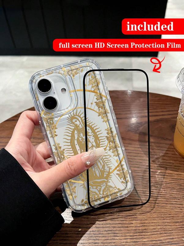 Our Lady & Cross Print Clear Case for iPhone 11 12 13 14 15 15pro 15 Plus 15 Pro max - Shock-Proof TPU Full Wrap Coverage