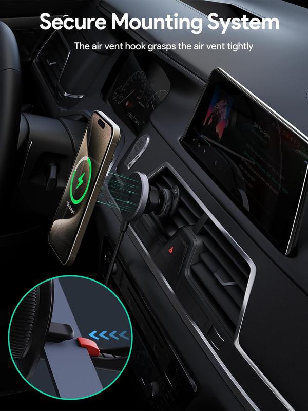 AUKEY HD-MC13 15W Qi2 Wireless Car Phone Mount Holder Magnetic Charging Phone Mount with Cooling System Accessories Smartphone Cellphone Stand