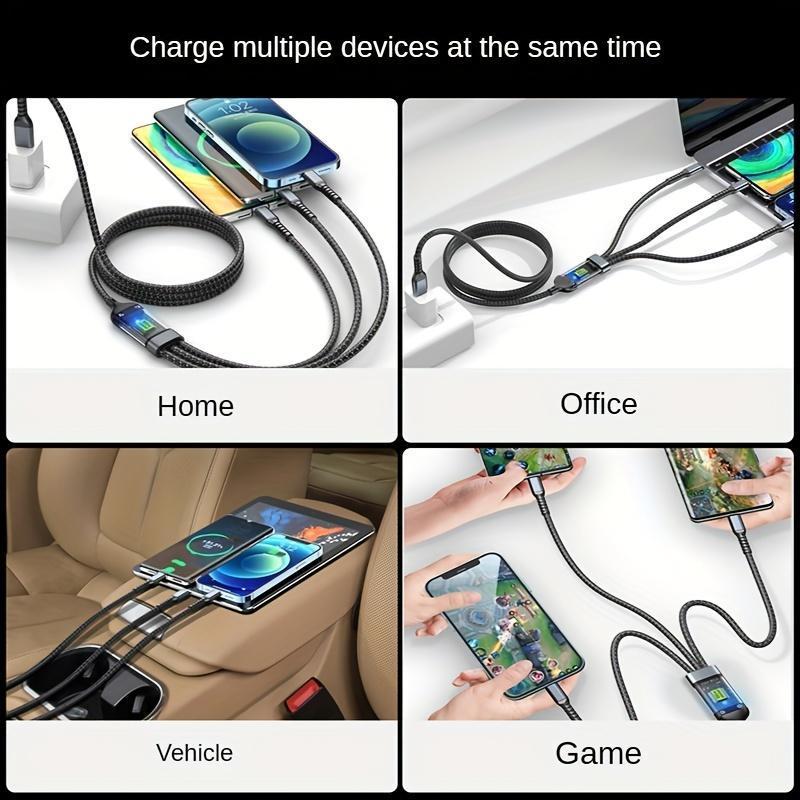 3-in-1 Digital Display Charging Cable, 100W PD Fast Charging Cable, Multifunctional Charging Cable Compatible with Samsung Galaxy, Xiaomi, Macbook, iPad, iPhone