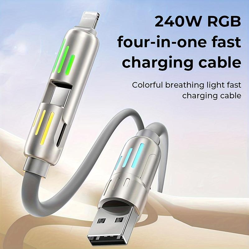 4 in 1 USB C Cable, 1 Count Multifunctional 240W Charging Cable with Breathing Light, Type C Charging Cable for iPhone 15 14 13 Pro Max Laptop