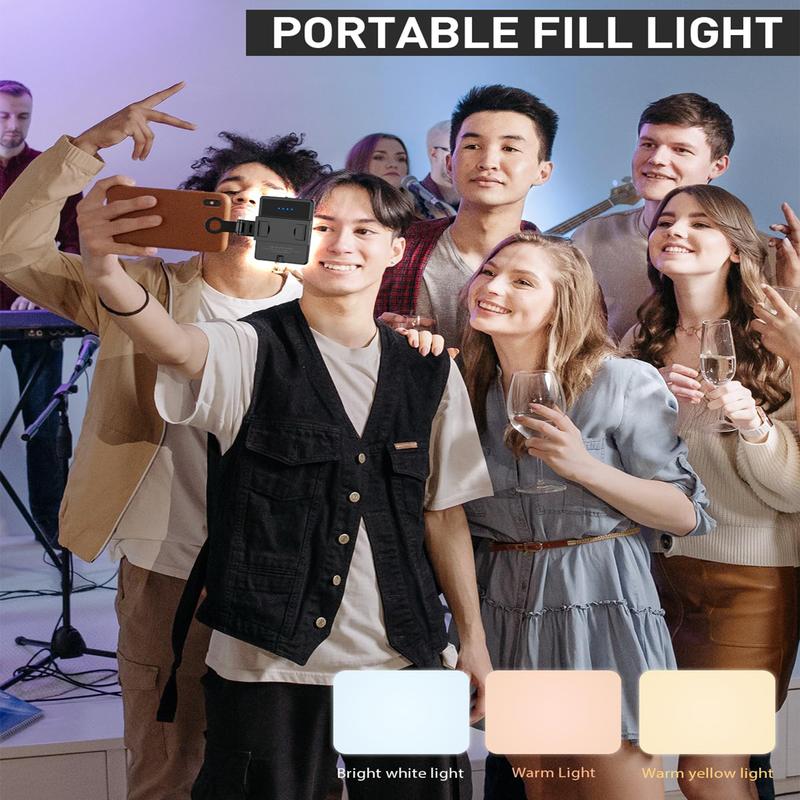 Selfie Light LED Phone Light with Front & Back Clip , Smartphone Accessories USB Rechargeable High Power 60 LED 5000mAh Phone Fill Light with CRI 95+,Adjusted 3 Light Modes for Cellphone, ipad,Camera,Laptop,Vlog,Makeup, TikTok