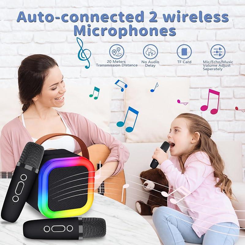 Portable Wireless Speaker with Microphone, Rechargeable Mini Speaker with Colorful Light, LED Home Bathroom Entertainment Speaker, Sound System