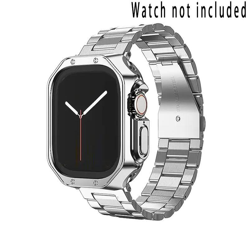 Adjustable Stainless Steel Watch Band & TPU Protective Case Set for Summer, 1 Pair PU Soft Material Anti-collision Watch Protective Case, Fashion Durable Wearable Watch Protective Case for Apple Watch Series 9  8 7 6 5 4 3 2 1, Smart Wearable Accessories