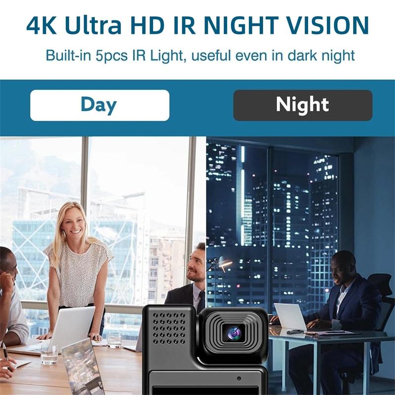 4K Wireless WiFi Action Camera, 1 Count USB Rechargeable Portable Body Camera with 180° Rotation Lens & 1.3'' LCD Color Screen, Wearable Sport DV with Motion-Detection & IR Night-Vision for Outdoor, Portable Camera