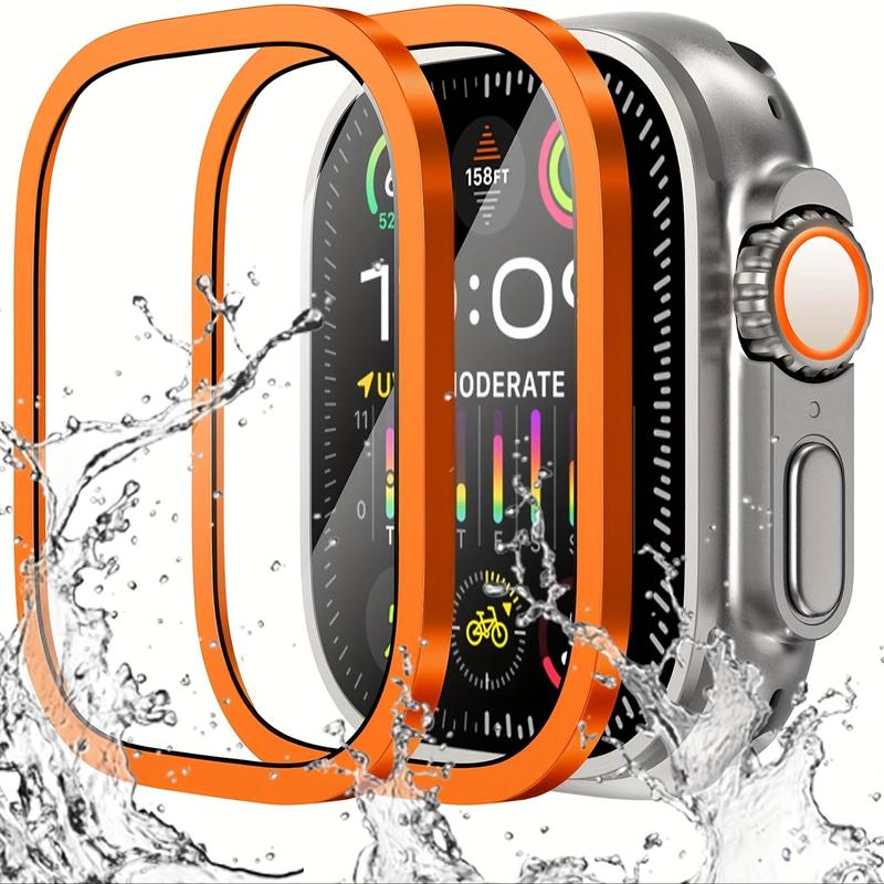 2 pcs for Apple Watch Ultra Screen Protector 49mm 9H Tempered Glass + Titanium Alloy Frame [Keep Original] [Touch Sensitive] Lightweight Protective Film iwatch  to protect the watch screen Accessories Wearable Cover Handheld Protection