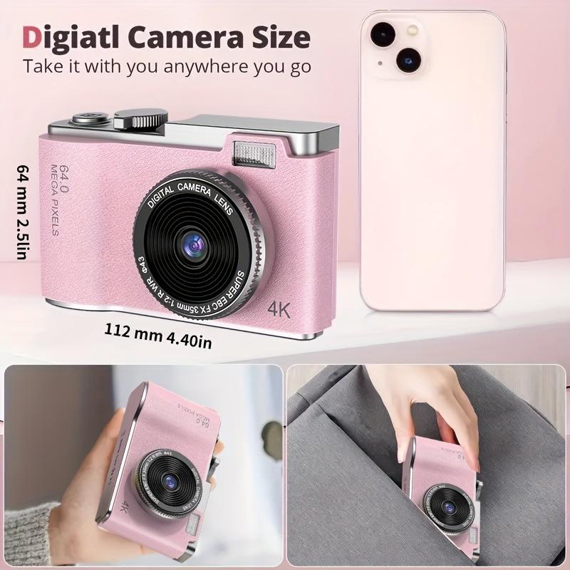 64MP 4K HD Digital MP3 Camera 18X Digital Zoom Cameras For Vlogging 2.4'' LCD Rechargeable Camera Photography Camera For Beginners , Recording Videos, And Webcam. With MP3 Features, Eligible For Music And Movies. Perfect Gifts (32GB Memory Card Included)