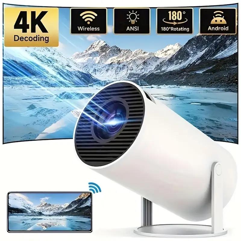 Mini portable projector, supporting Wi-Fi 5 and Bluetooth 5. It can perform screen adjustment and 180-degree rotation. It is a home video projector with an Android operating system built in. built-in audio home use Watch