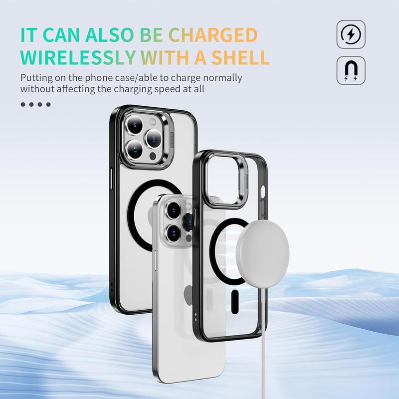 For iPhone 16 15 14 Plus 13 Pro Max Camera Kickstand Compatible With MagSafe Case Cover+ Camera Lens Protector Accessories Crystal Acrylic Protection iphone case