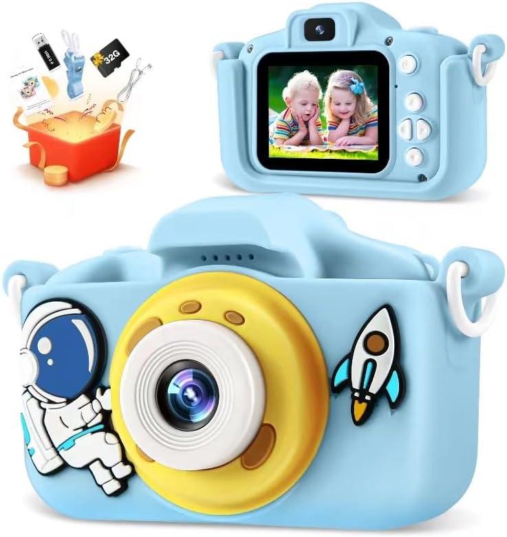 Kids Camera 48MP and 1080P HD Digital Selfie Video Camera for Kids Age 3-12 Year Old Boys and Girls, IPS Screen with 32GB SD Card Digital Camera for Birthday (Astronaut Blue)