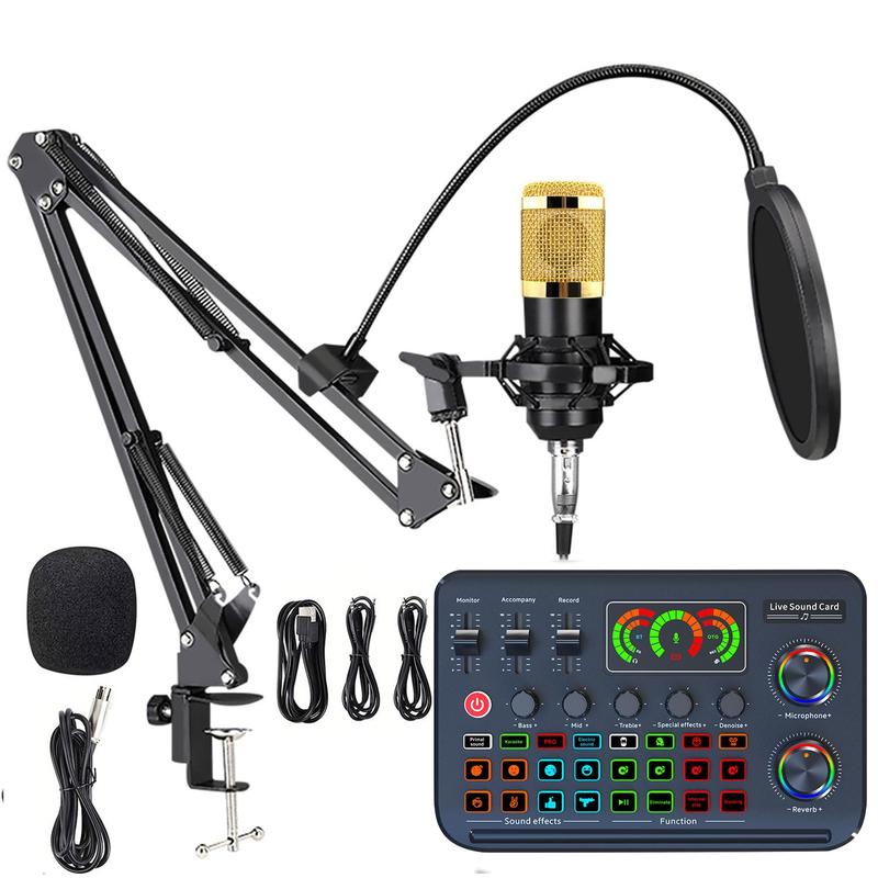 All-in-One Audio Interface DJ Mixer with Microphone, Audio Mixer with Sound Card for PC Laptop Phone, Streaming Podcasting Gaming Equipment