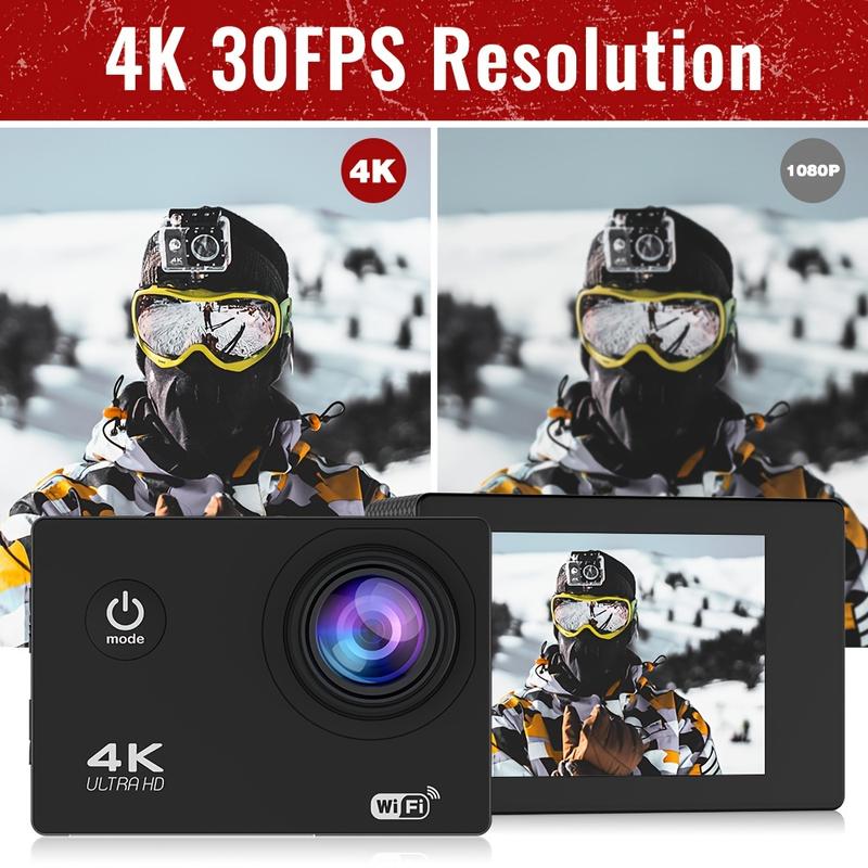 Multi-Functional 4K Ultra HD Action Camera-Waterproof and Shockproof Body, Wireless Remote Control, 170 ° Wide Angle Lens, Image Stabilization and Complete Accessory Bag | Unlock Higher Level Adventure Camera with Professional-Grade Features