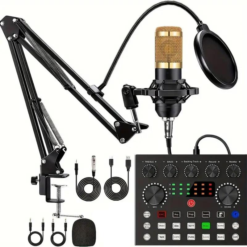 Professional Podcast Equipment Bundle, Live DJ Equipment, Wireless Connection Mixer Equipment, RGB Light Button, DJ Mixer Effect, Sound Control, Game Singing, Live Control