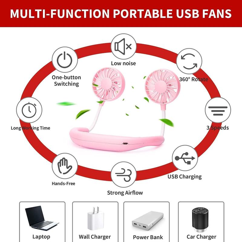 Portable USB Rechargeable Neck Fan, 360-Degree Free Rotating Neck Fan, USB Neck Fan For Outdoor Sports, Travel, Office, Reading