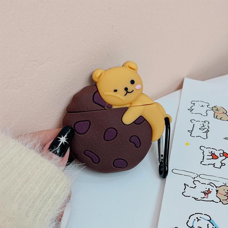 Creative Cartoon Cookie Bear Earphone Case, Silicone Decorative Earphone Protector Cover Compatible With iPhone Airpods