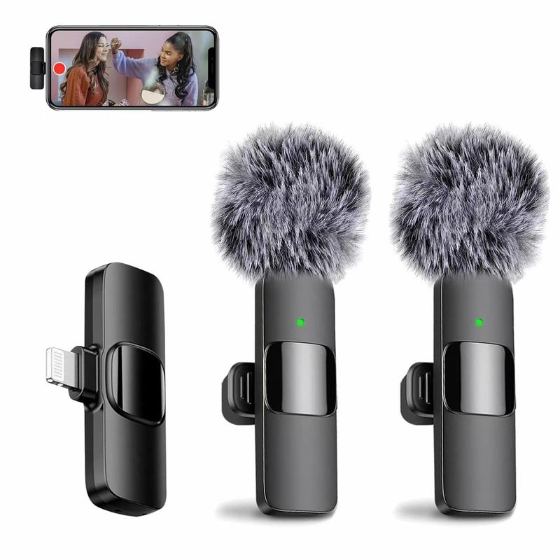 2 pieces Professional Wireless Lavalier Lapel Microphone for iPhone, Android, iPad - Recording Mic for Interview Video Podcast Vlog Audio Smartphone.