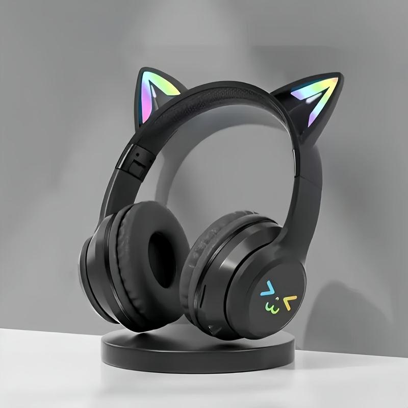 Wireless Headphone, Cat Ear Design Headphone with Built-in Microphone, Foldable Bluetooth-compatible Headset for Mobile Phone, PC &Laptop Christmas Gifts