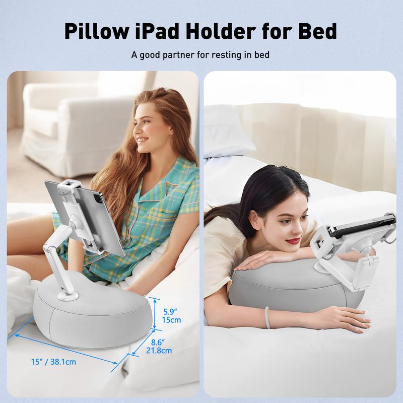 AboveTEK Soft Bean Bag Pillow Holder for Kindle Tablet iPad Cellphone, Adjustable Angles, Fits 4.7-12.9