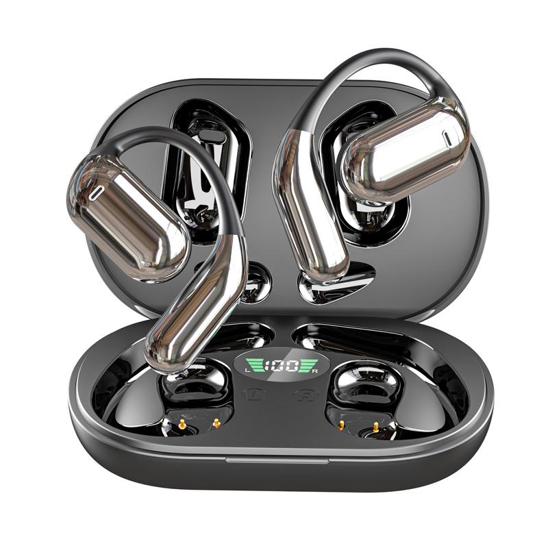 Open Ear Bluetooth 5.4 Headphones, Wireless Earbuds Sport Over Earphones Built-in Mic with Ear Hooks Long Playtime Ear Buds LED Display Charging Case