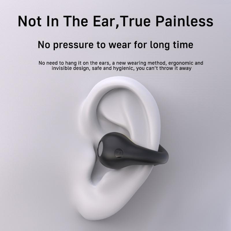 Wireless Open Clip Earbuds, Bluetooth Bone Conduction Earphones, Long Lasting Sweat Resistant Headset with Digital Charging Case & Built-in Stereo Mic wireless clip-on ear clip waterproof