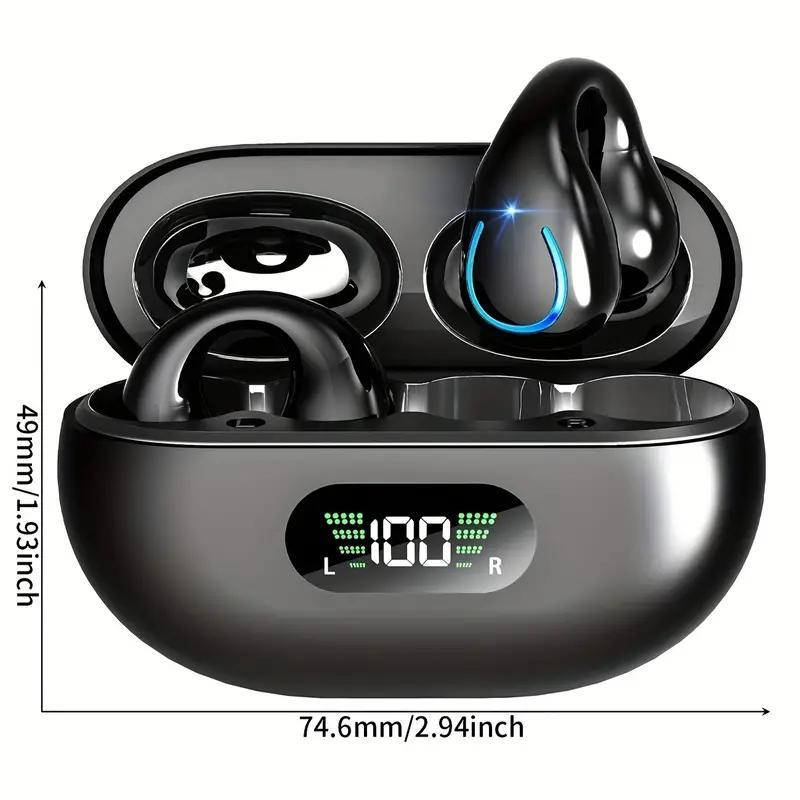 Wireless Headphones, Clip-on Design Earbuds with Digital Display Charging Case, IPX7 Waterproof Sports BT 5.3 Earphones for Running, Gym, Workout