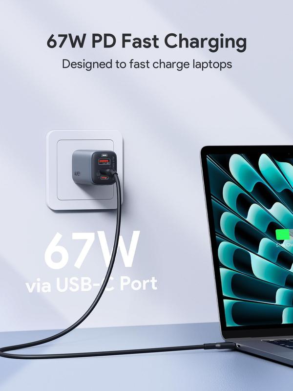 AUKEY PA-B6U Wall Charger Omnia II Mix 67W 3-Port Super Fast Charging Wall Charger Smartphone Cellphone Electronic Mobile