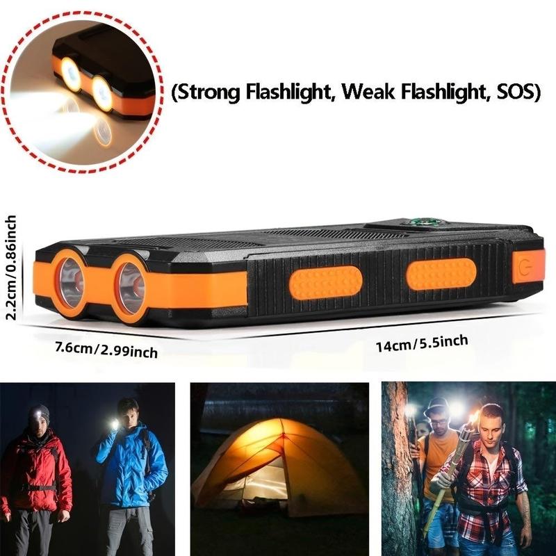 Solar Powered Power Bank, 10000mAh Portable Solar Phone Charger with LED Flashlight, Charging Indicator & Compass, Chargeable Device for Outdoor, Camping, Travel, Smartphone Accessories