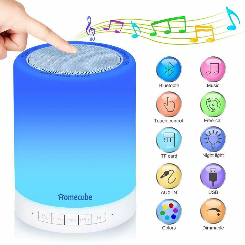 Wireless Bluetooth Speaker LED Touch Night Light Alarm Clock USB Rechargeable US