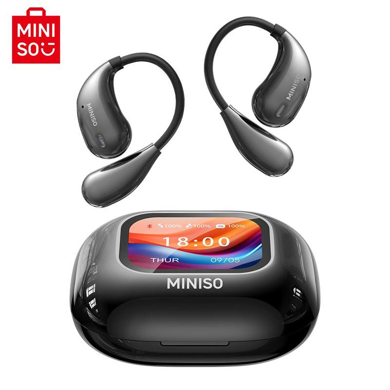 MINISO M95 Wireless Open-ear Earbuds, BT 5.4 Portable Waterproof Immersive Sound Earphones, 48 Hours Play Time OWS Music Headphones, Immersive Premium Sound Long Distance Connection Headset with Charging Case