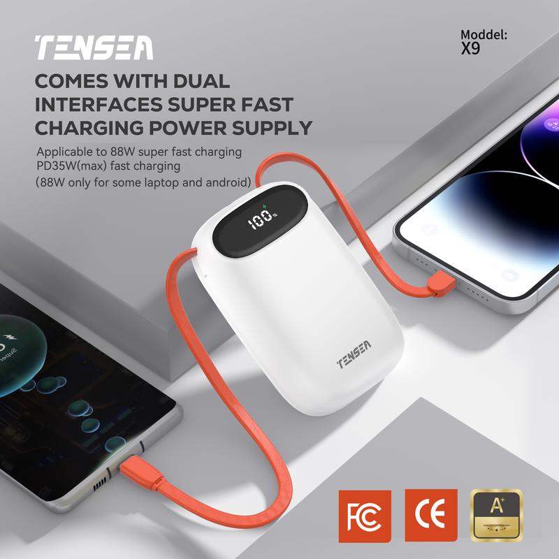 Tensea X9 Y18 Fast Charging Power Bank,Digital Display with built in cables, Chargeable Huge Capacity Portable Power Bank,For iPhone Series,Android Google Samsung Galaxy, Smartphone iPad Tablet Charger Accessories Devices, Christmas 2024 Ornament