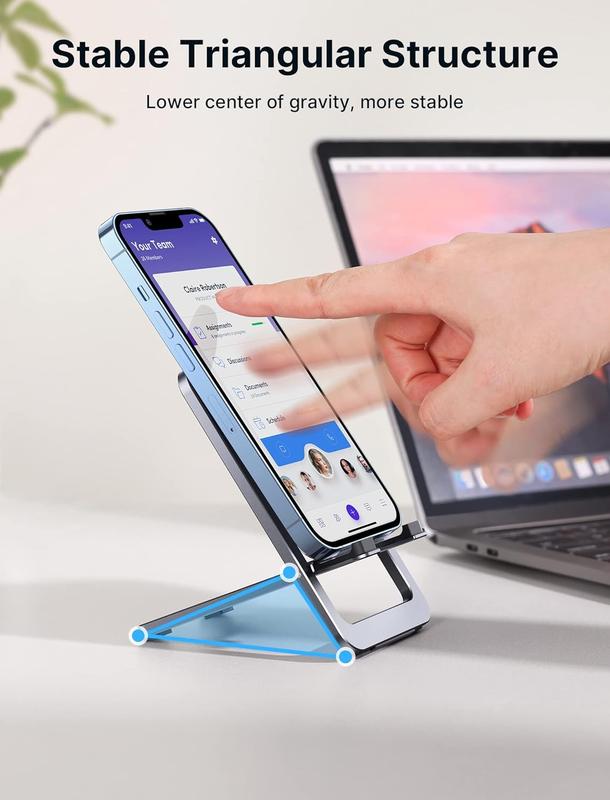 JSAUX Foldable Aluminum Adjustable Phone Holder for Desk Portable Travel Holder Office Desk Accessories Compatible for iPhone 14 13 12 11 Pro Max X Xr Samsung S22 S21 A53 Switch Stand Cellphone