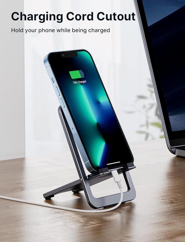 JSAUX Foldable Aluminum Adjustable Phone Holder for Desk Portable Travel Holder Office Desk Accessories Compatible for iPhone 14 13 12 11 Pro Max X Xr Samsung S22 S21 A53 Switch Stand Cellphone