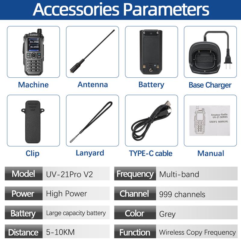 Baofeng UV-21 PRO V2 Upgrade Ham Radio Handheld Dual Band Long Range Two Way Radio Transceiver Walkie Talkies with Earpiece For Camping Audio